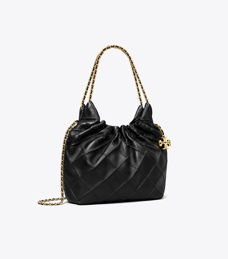 Tory Burch designer クロスボディバッグ フレミング ミニドローストリングバッグ in Black angle