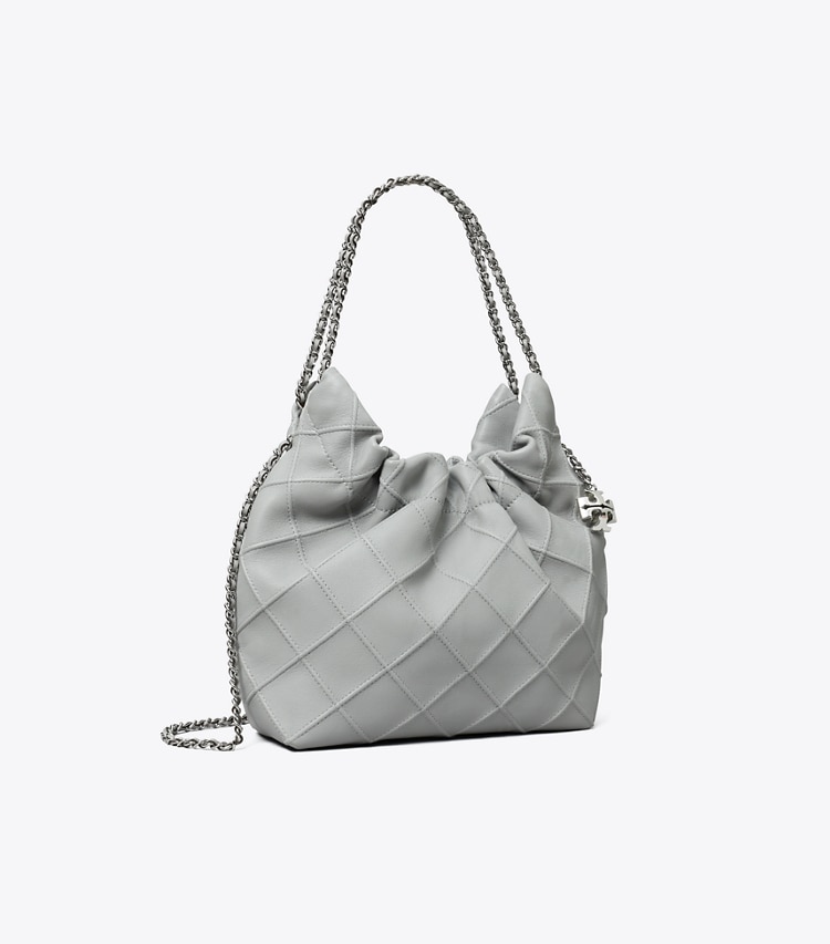 Tory Burch designer クロスボディバッグ フレミング ミニドローストリングバッグ in Gray angle