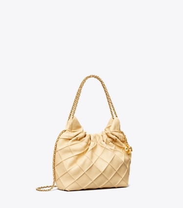 Tory Burch designer クロスボディバッグ フレミング ミニドローストリングバッグ in Vanilla Soft Serve angle