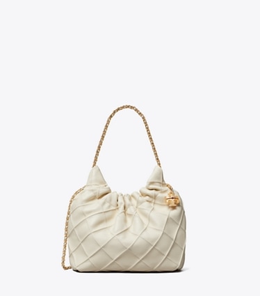 Tory Burch designer crossbody bags Mini Fleming Soft Hobo Bag in Light Cream front