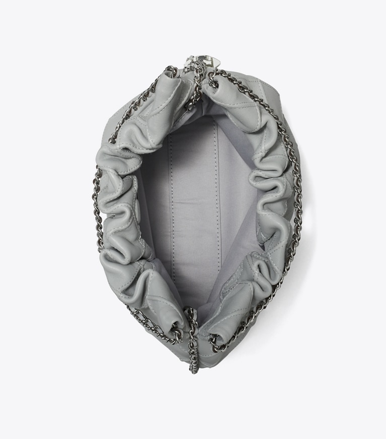 Tory Burch designer クロスボディバッグ フレミング ミニドローストリングバッグ in Gray angle