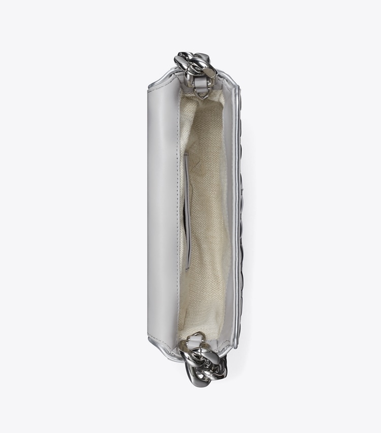 Tory Burch designer shoulder bags Mini Fleming Soft Metallic Quilt Crescent Bag in Silver overhead