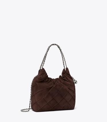 Tory Burch designer crossbody bags Mini Fleming Soft Suede Hobo Bag in Licorice angle