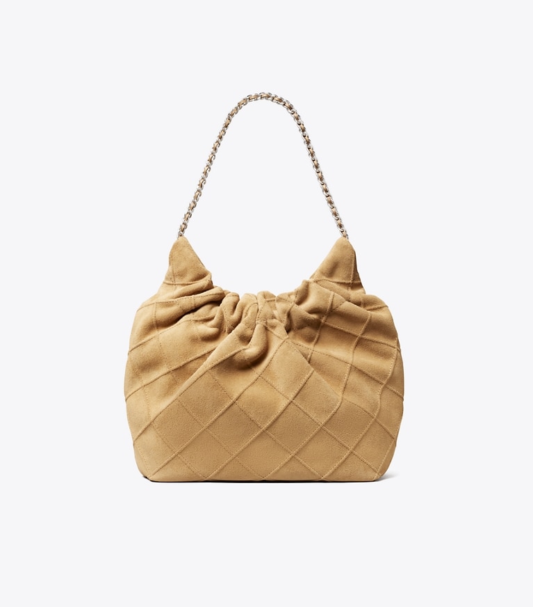 Tory Burch designer クロスボディバッグ フレミング ソフトスエード ミニホーボーバッグ in Stone 戻る
