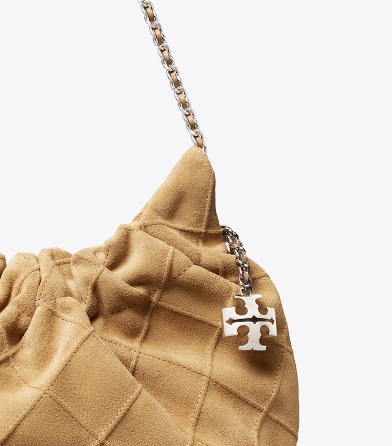 Tory Burch designer クロスボディバッグ フレミング ソフトスエード ミニホーボーバッグ in Stone ディテール