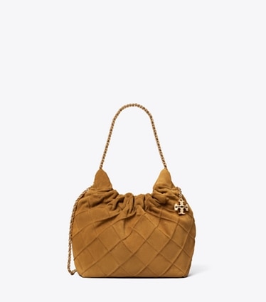 Tory Burch designer crossbody bags Mini Fleming Soft Suede Hobo Bag in CHICORY BROWN front