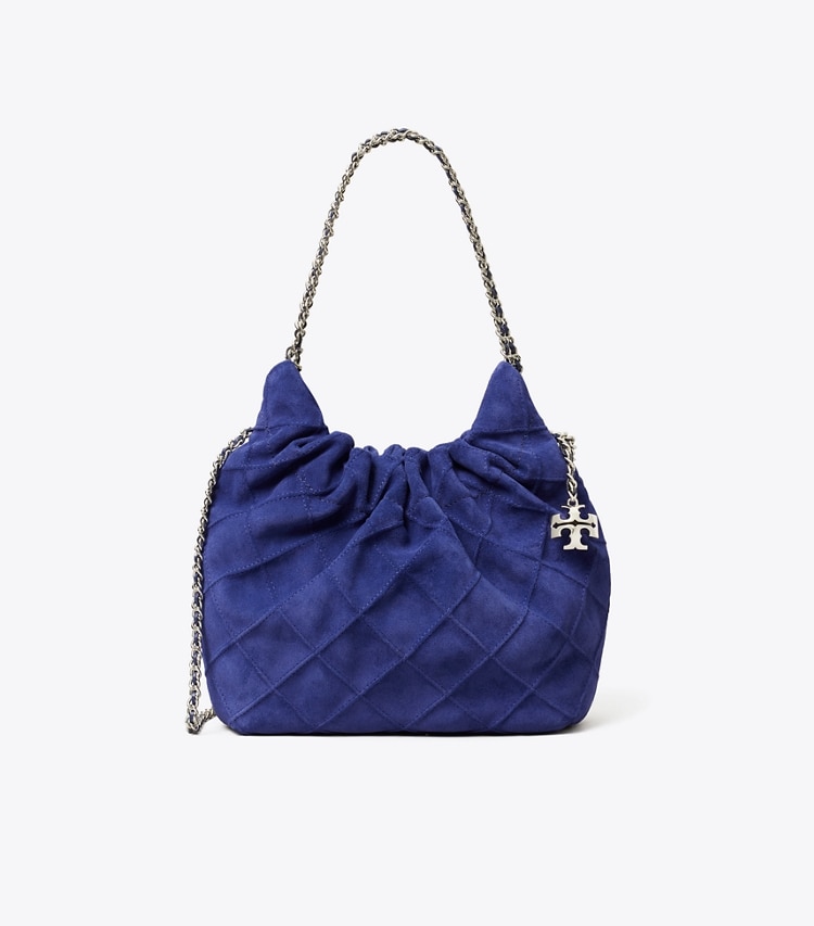 Tory Burch designer クロスボディバッグ フレミング ソフトスエード ミニホーボーバッグ in Navy Day front