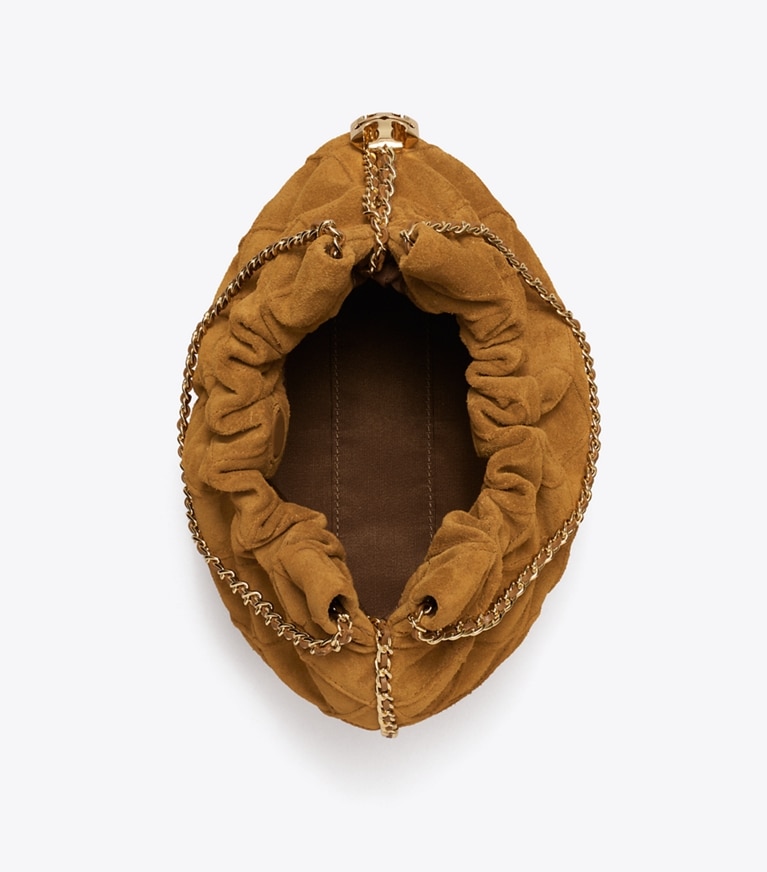 Tory Burch designer crossbody bags Mini Fleming Soft Suede Hobo Bag in CHICORY BROWN angle