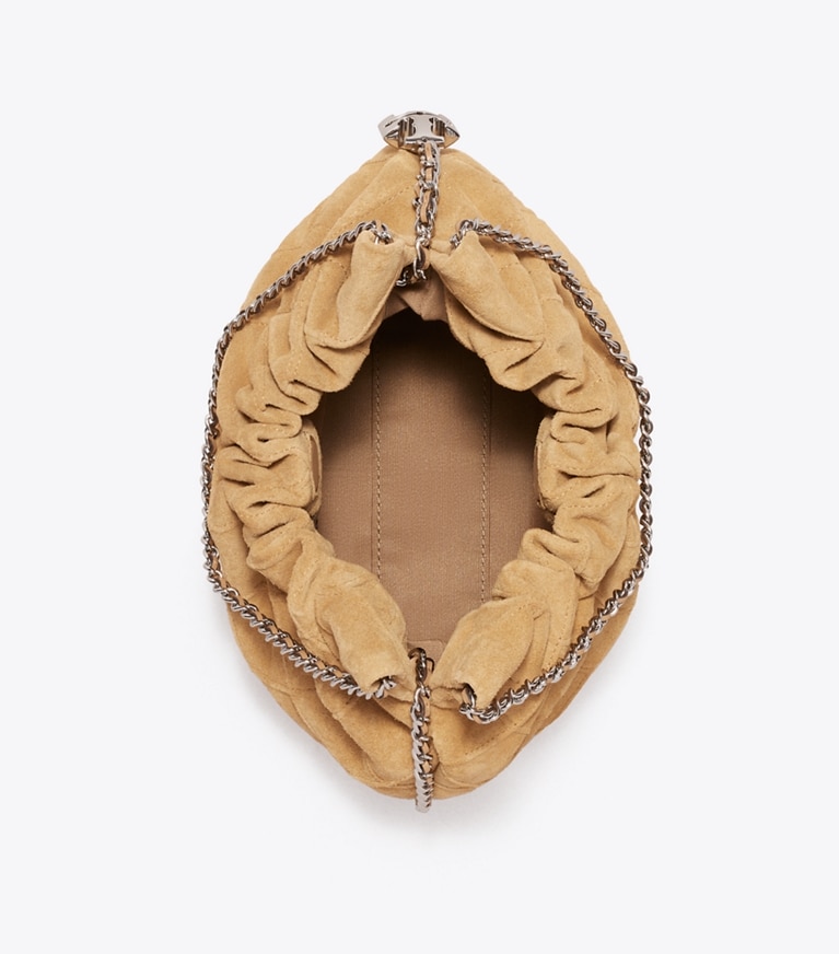Tory Burch designer クロスボディバッグ フレミング ソフトスエード ミニホーボーバッグ in Stone オーバーヘッド