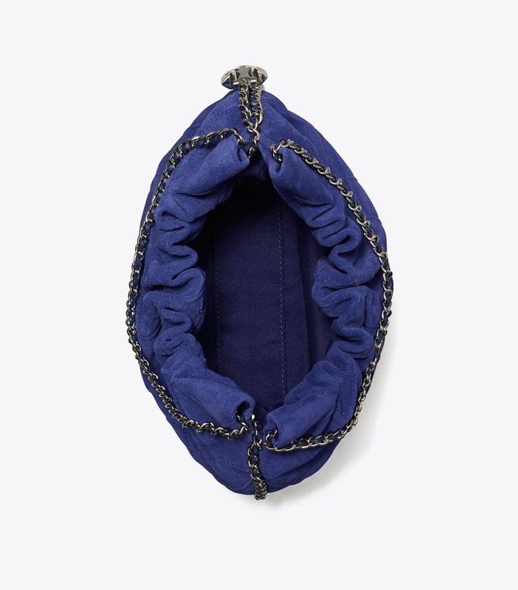 Tory Burch designer クロスボディバッグ フレミング ソフトスエード ミニホーボーバッグ in Navy Day オーバーヘッド
