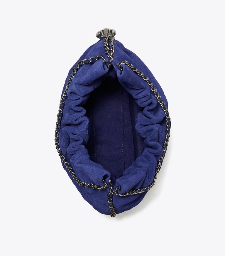 Tory Burch designer クロスボディバッグ フレミング ソフトスエード ミニホーボーバッグ in Navy Day オーバーヘッド