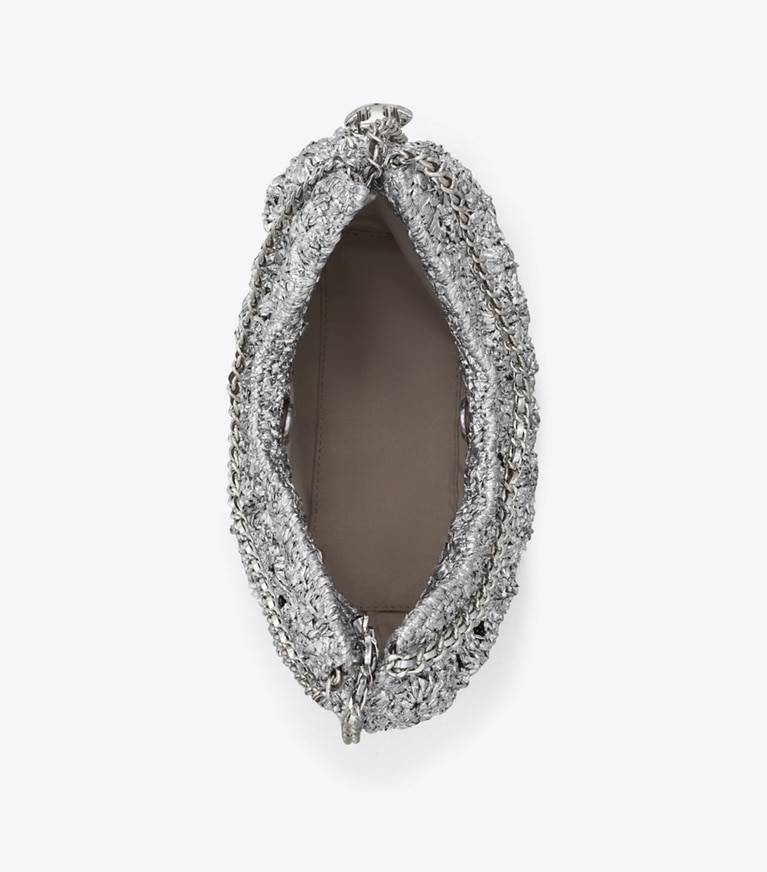 Tory Burch designer crossbody bags Mini Fleming Woven Hobo Bag in Silver angle
