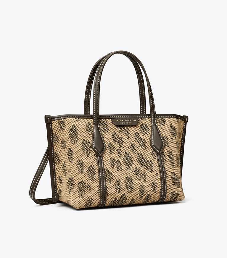 Tory Burch designer sacs à bandoulière Mini fourre-tout Perry en toile dans Cheetah angle