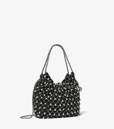 Tory Burch designer borse a spalla Mini hobo Fleming con campanelle in Black angle