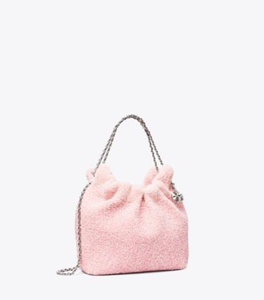 Tory Burch designer borse a spalla Mini hobo Fleming decorata x BonBon in Sugared Pink Raspberry angle