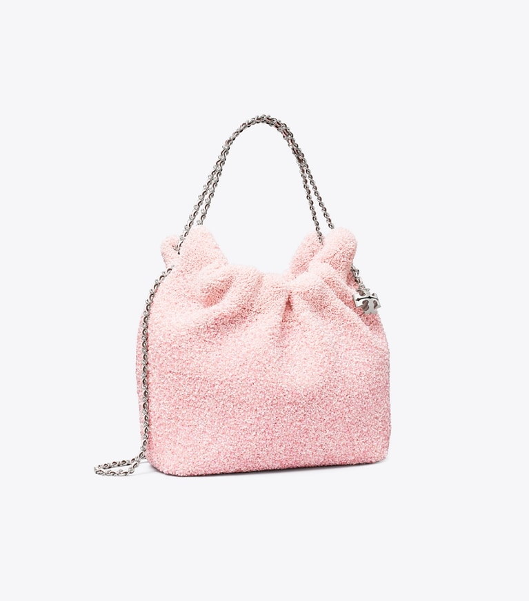 Tory Burch designer borse a spalla Mini hobo Fleming decorata x BonBon in Sugared Pink Raspberry angle