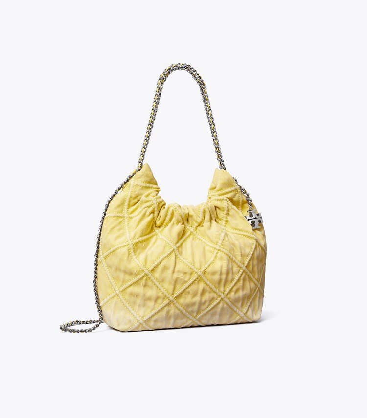 Tory Burch designer borse a spalla Mini hobo Fleming in morbido denim in Yellow angle