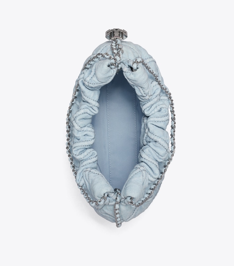 Tory Burch designer borse a spalla Mini hobo Fleming in morbido denim in Seltzer angle