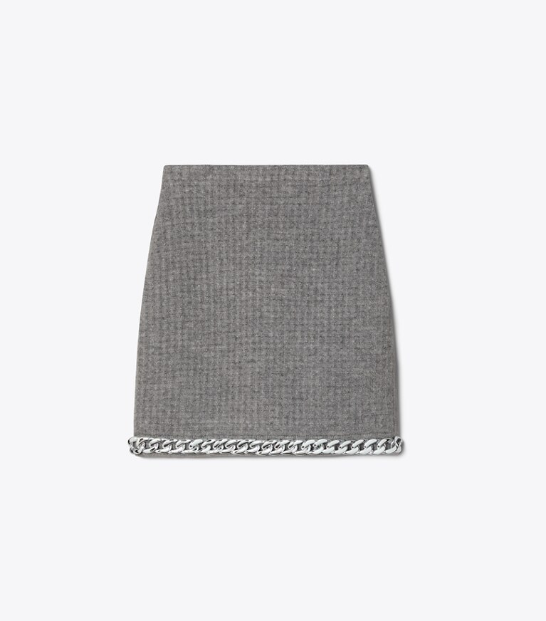 Tory Burch designer bas Mini-jupe à chaîne dans Mineral Gray de face