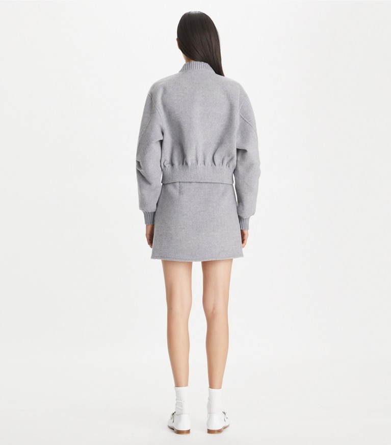 Tory Burch designer bas Mini-jupe T Monogram in Gray Melange T Monogram Jacquard Combo B front