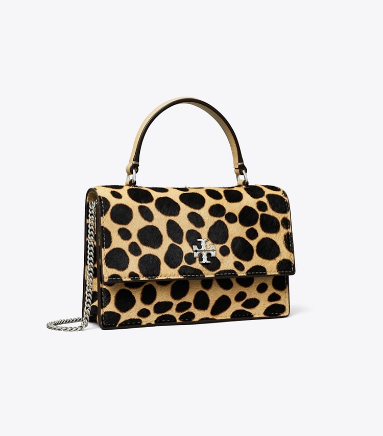 Tory Burch designer mini bags Mini Kira Calf Hair Top-Handle Crossbody in TRENCH / Black angle