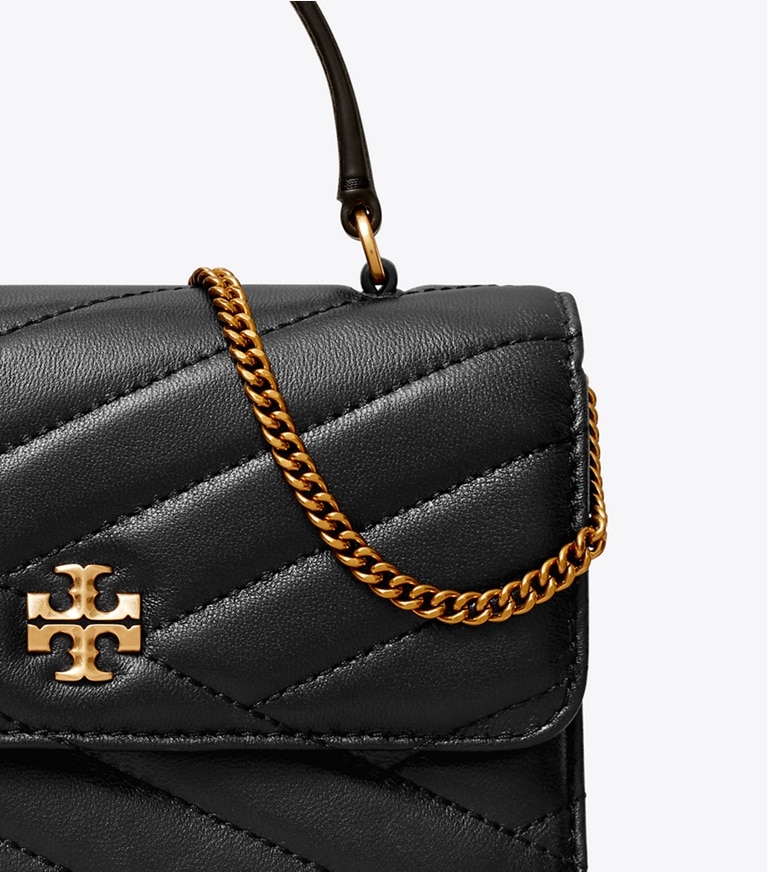 Tory Burch designer mini bags Mini Kira Chevron Top Handle Crossbody in Black angle