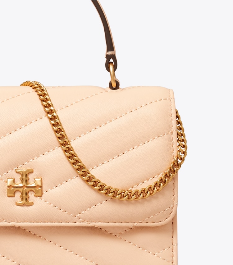 Tory Burch designer mini bags Mini Kira Chevron Top Handle Crossbody in Apricot detail