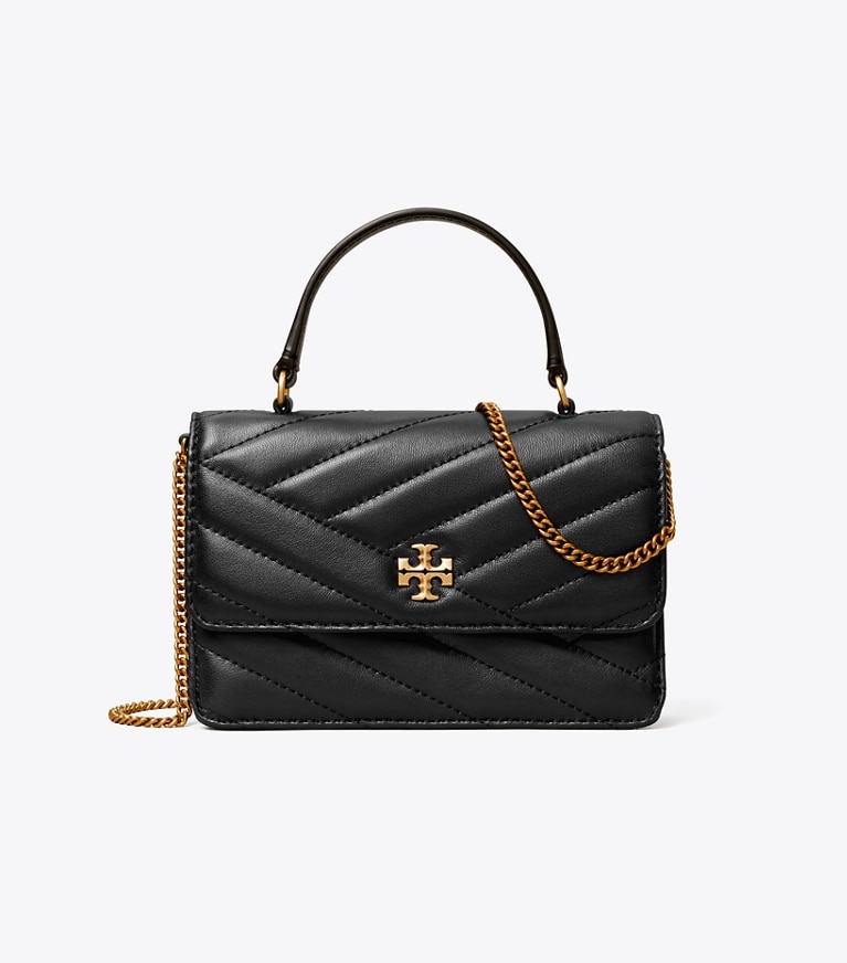 Tory Burch designer mini bags Mini Kira Chevron Top Handle Crossbody in Black angle