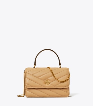 Tory Burch designer mini bags Mini Kira Chevron Top Handle Crossbody in Desert Dune front