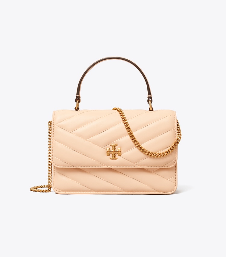 Tory Burch designer mini bags Mini Kira Chevron Top Handle Crossbody in Apricot front