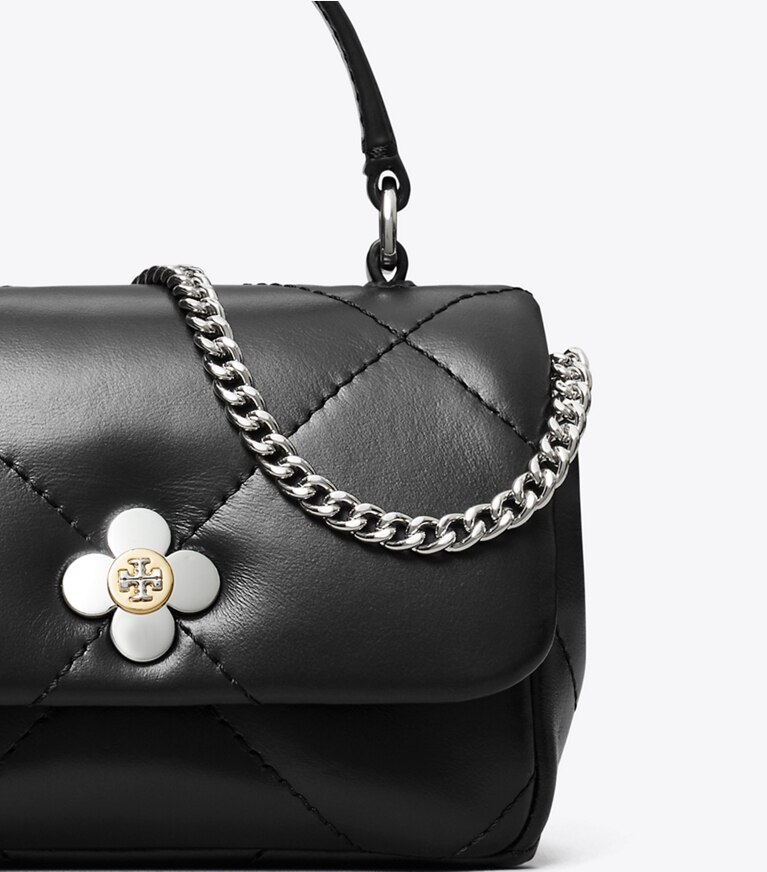 Tory Burch designer kleine taschen Mini Kira Clover Geldbörse mit Rautensteppung und Kette in Black angle