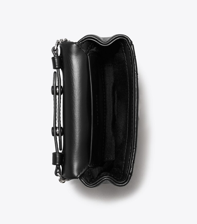 Tory Burch designer kleine taschen Mini Kira Clover Geldbörse mit Rautensteppung und Kette in Black angle