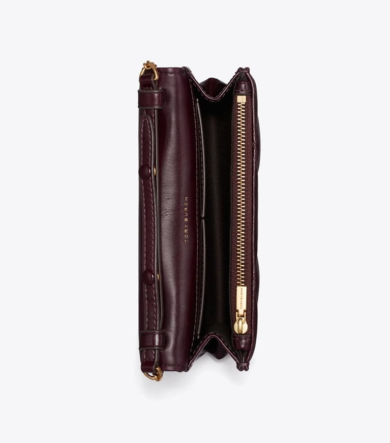 Tory Burch designer borse a spalla Mini Kira con trapuntatura a diamante e manico superiore in Dark Carmine / GOLD superiore