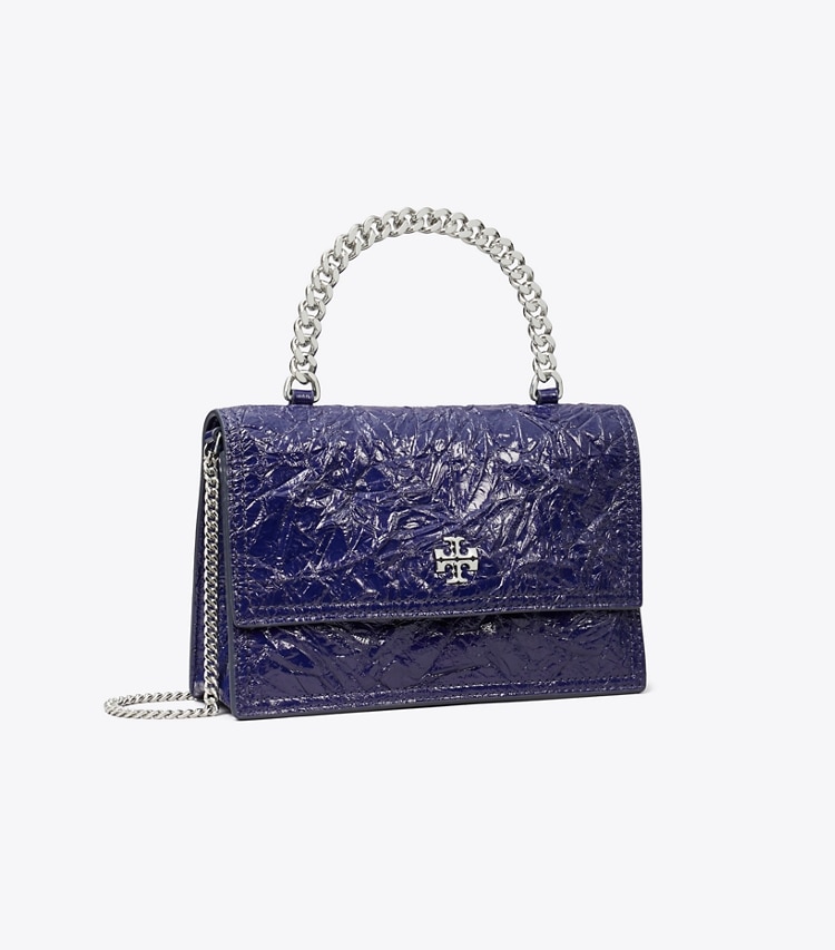 Tory Burch designer ミニバッグ キラ クリンクルレザー チェーン ミニ ウォレット in Ballpoint Blue angle