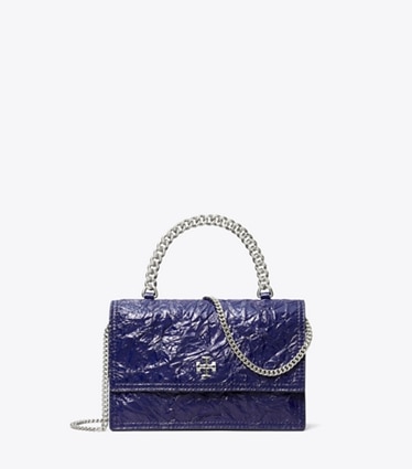 Tory Burch designer クロスボディバッグ キラ クリンクルレザー チェーン ミニ ウォレット in Ballpoint Blue front
