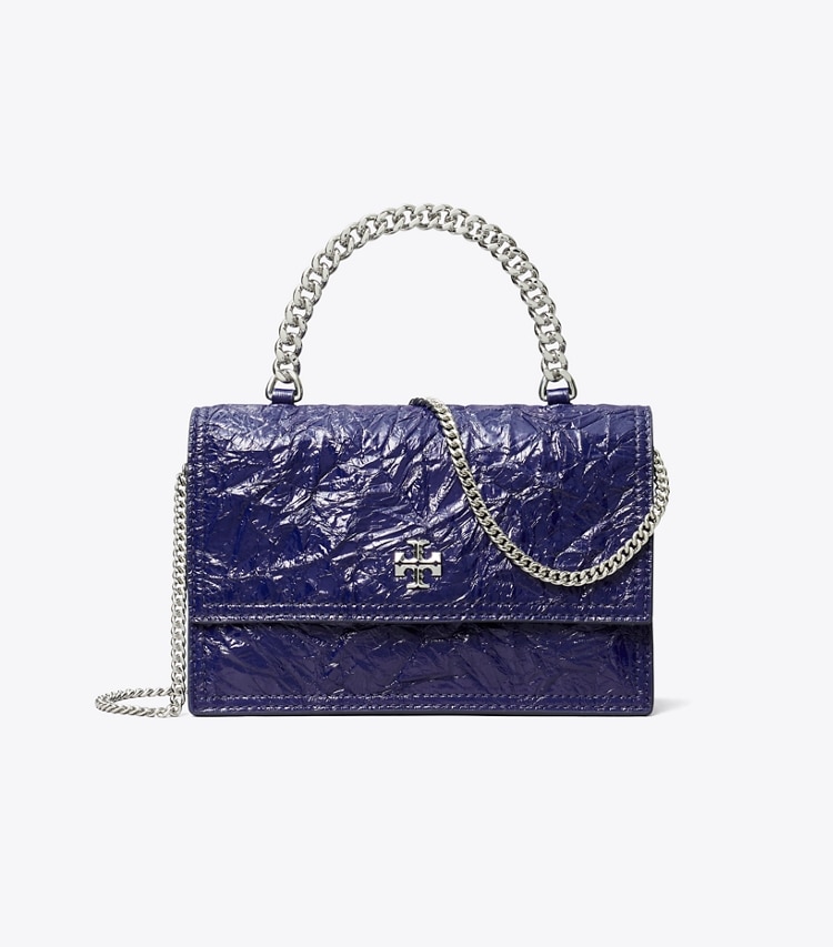 Tory Burch designer ミニバッグ キラ クリンクルレザー チェーン ミニ ウォレット in Ballpoint Blue front