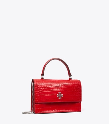 Tory Burch designer kleine taschen Mini Kira Croc-Embossed Top-Handle Crossbody in Red Sky angle