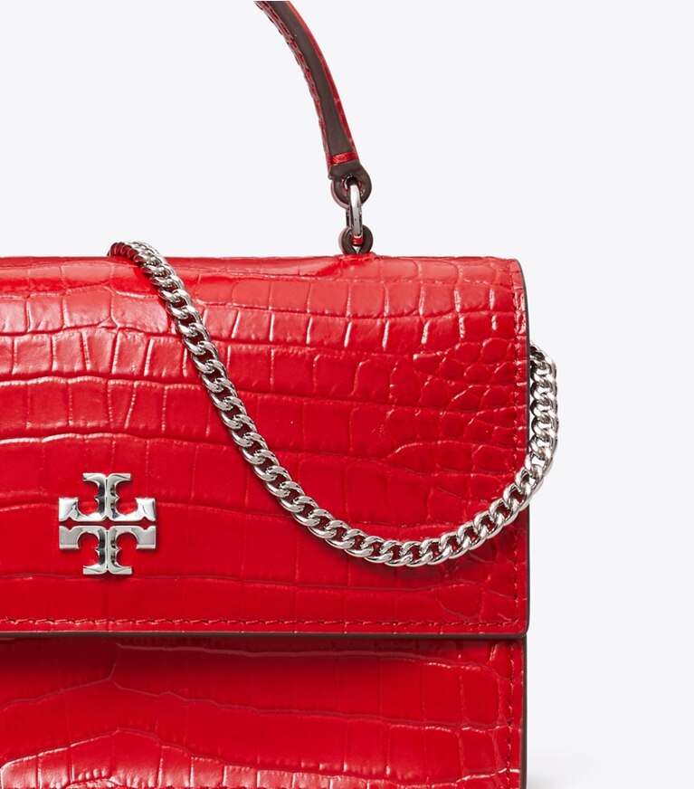 Tory Burch designer kleine taschen Mini Kira Croc-Embossed Top-Handle Crossbody in Red Sky angle
