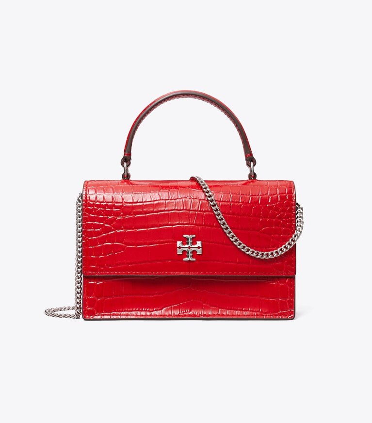 Tory Burch designer kleine taschen Mini Kira Croc-Embossed Top-Handle Crossbody in Red Sky angle