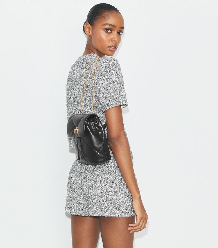 Tory Burch designer rucksäcke Mini Kira Diamond Quilt Backpack in Black accessory on model