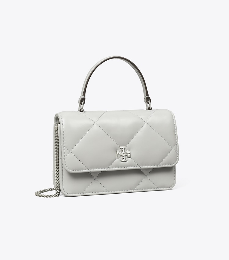 Tory Burch designer mini bags Mini Kira Diamond Quilt Charm Top-Handle Crossbody in Gray angle