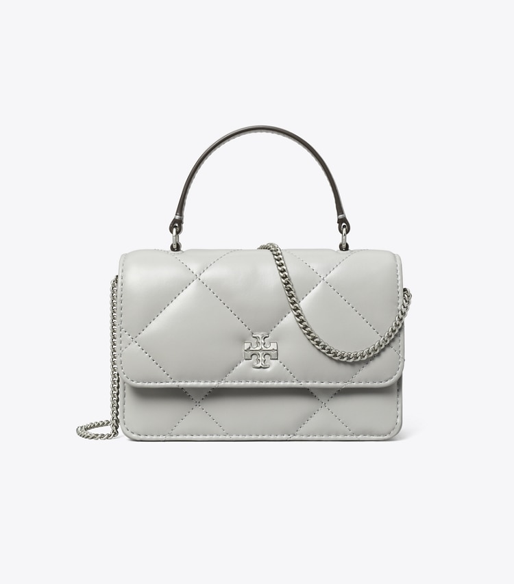Tory Burch designer mini bags Mini Kira Diamond Quilt Charm Top-Handle Crossbody in Gray front