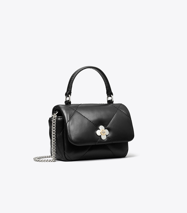 Tory Burch designer mini bags Mini Kira Diamond Quilt Clover Chain Wallet in Black angle