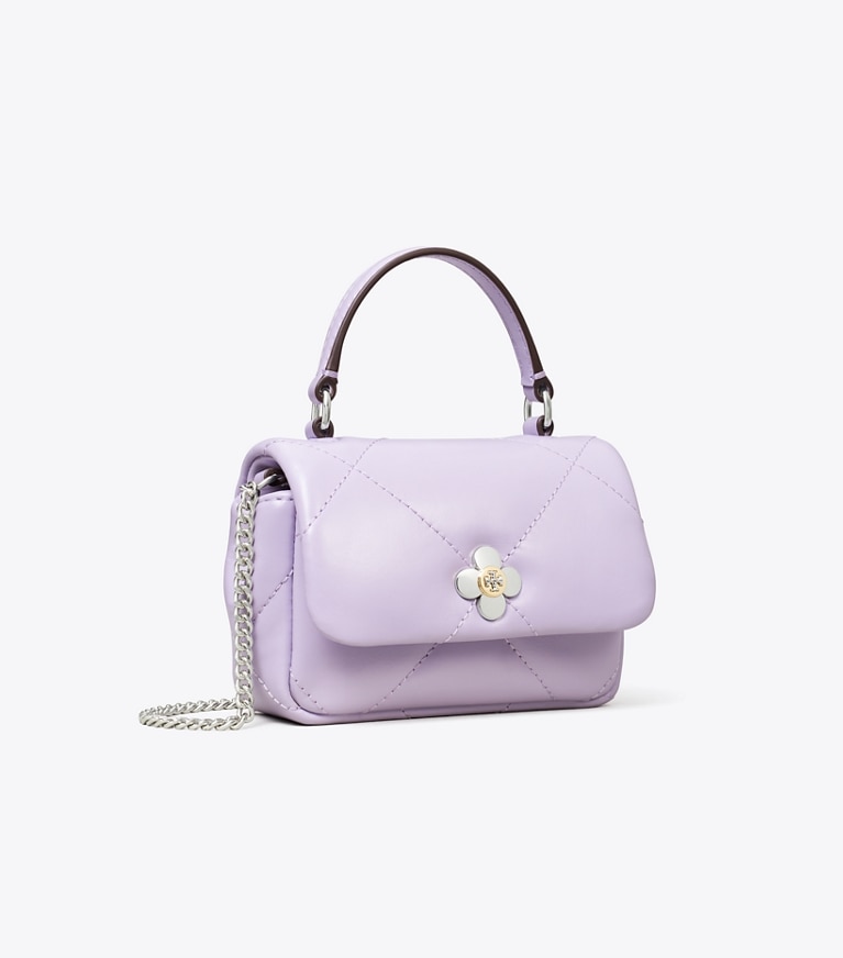 Tory Burch designer mini bags Mini Kira Diamond Quilt Clover Chain Wallet in Purple Heather angle