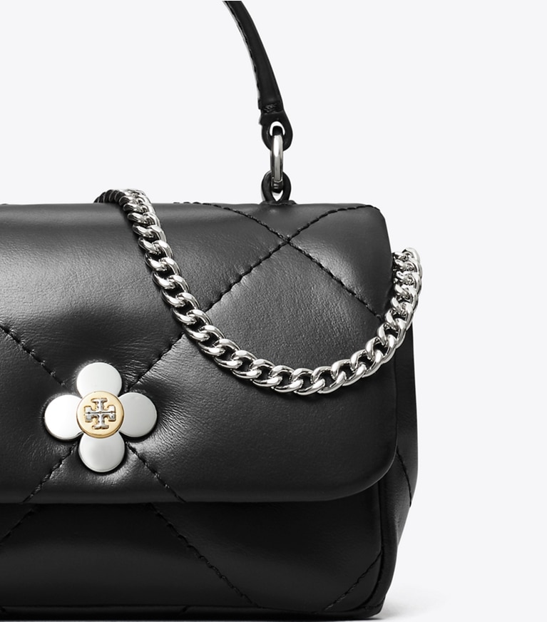 Tory Burch designer mini bags Mini Kira Diamond Quilt Clover Chain Wallet in Black angle