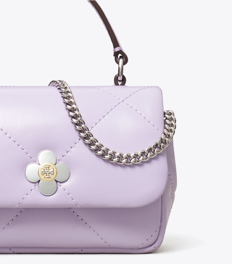 Tory Burch designer mini bags Mini Kira Diamond Quilt Clover Chain Wallet in Purple Heather angle