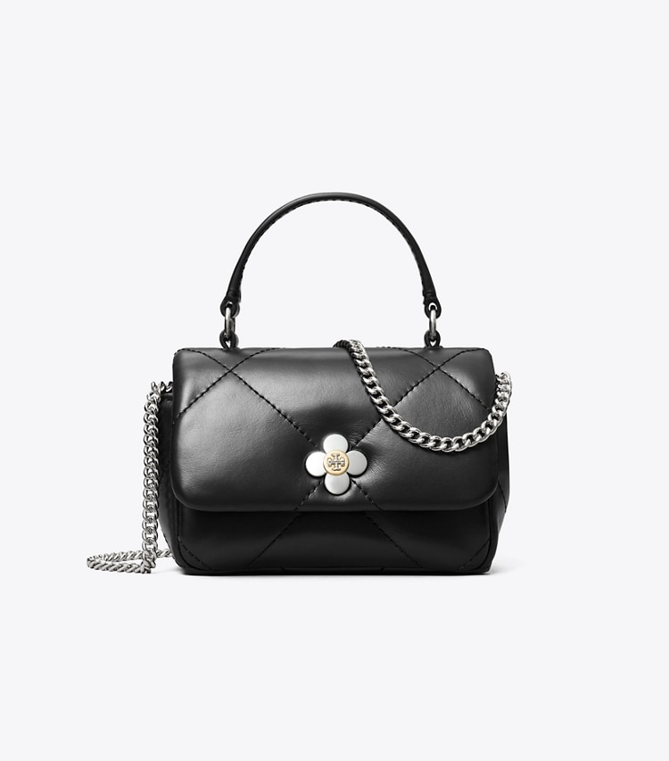 Tory Burch designer mini bags Mini Kira Diamond Quilt Clover Chain Wallet in Black front