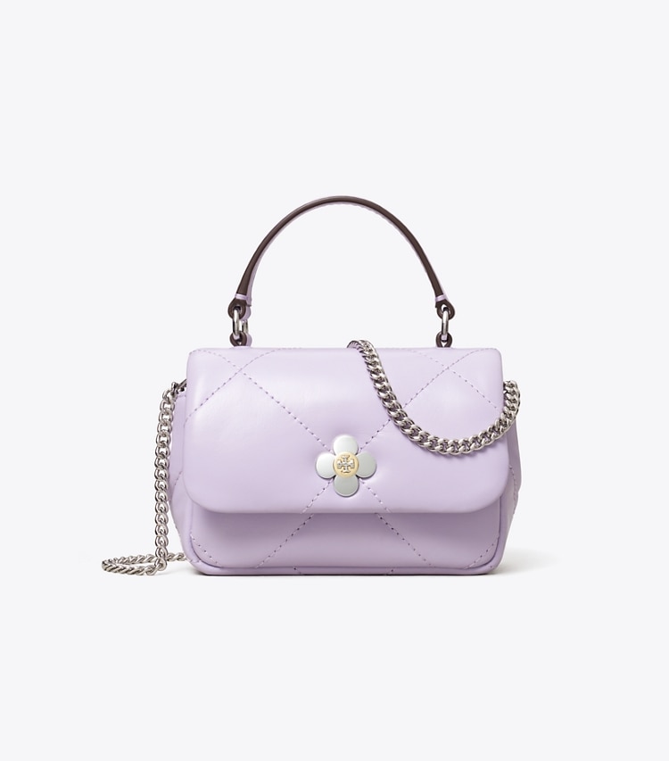 Tory Burch designer mini bags Mini Kira Diamond Quilt Clover Chain Wallet in Purple Heather front
