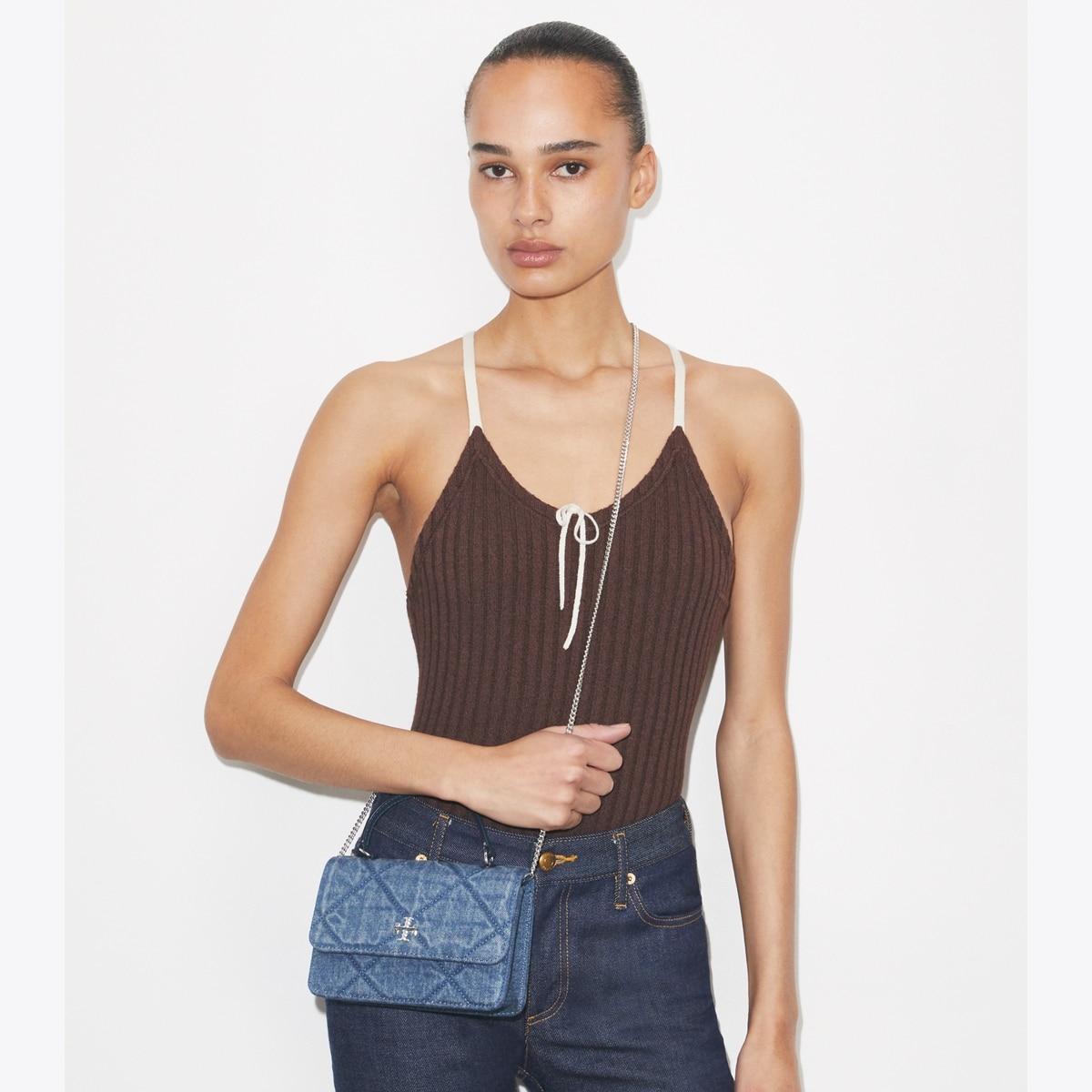 Mini Kira Diamond Quilt Denim Top-Handle Crossbody: Women's
