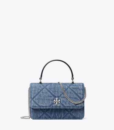 Tory Burch designer mini bags Mini Kira Diamond Quilt Denim Top-Handle Crossbody in Cruise front